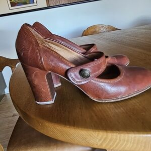 Frye Tan Leather Mary Jane Heels